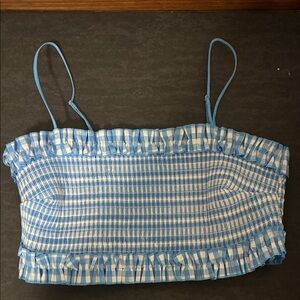 Colsie Blue and White Checkered Crop Top